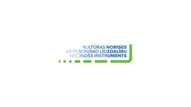 Projekta logo ar tekstu uz līnijām