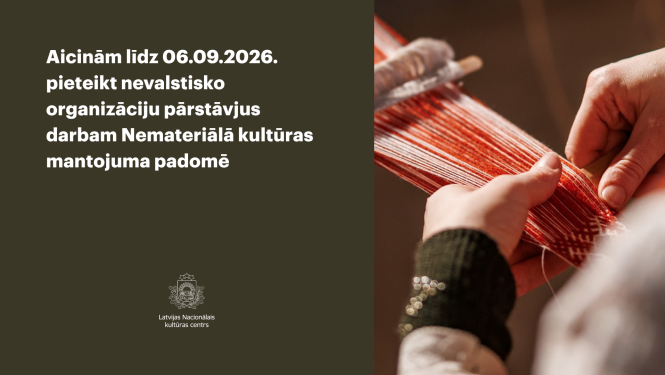 Rakstisks aicinājums NVO pārstāvjiem pieteikties darbam Nemateriālā kultūras mantojuma padomē un attēls ar jostas aušanu