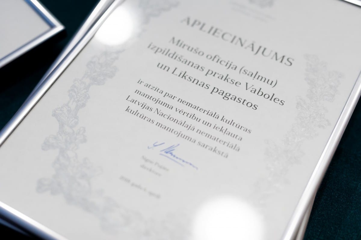 Apliecinājumu par vērtību iekļaušanu Latvijas Nacionālā nemateriālā kultūras mantojuma sarakstā pasniegšanas pasākums