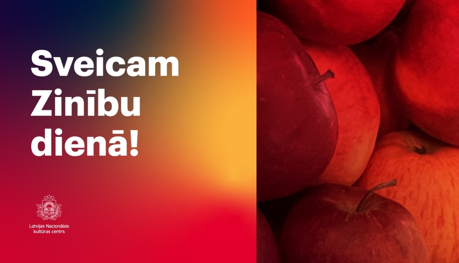 Blakus tekstuālam sveicienam Zinību dienā, izmantoti attēlā nobrieduši āboli