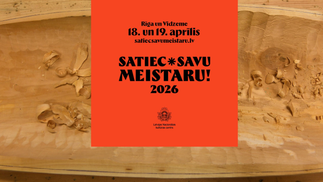 Satiec savu meistaru! vizuālis ar izgrebtu koka gabalu