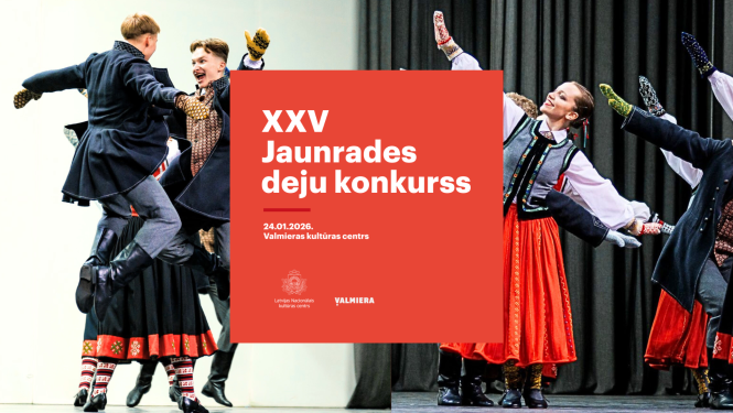 Latviešu skatuviskās dejas dejotāji tautastērpos uz skatuves