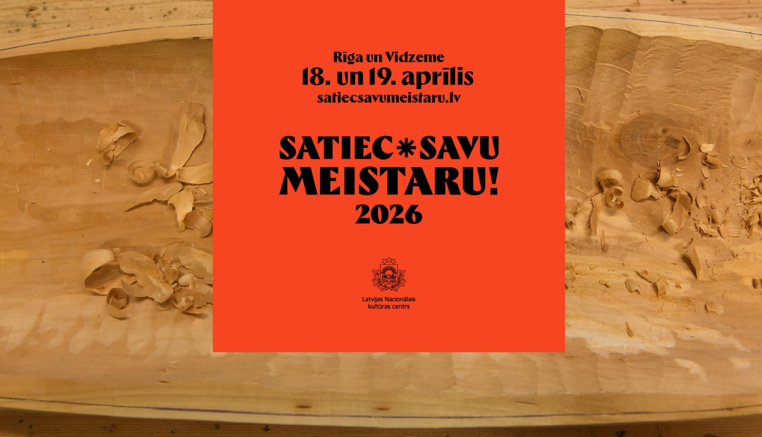 Satiec savu meistaru! vizuālis ar izgrebtu koka gabalu