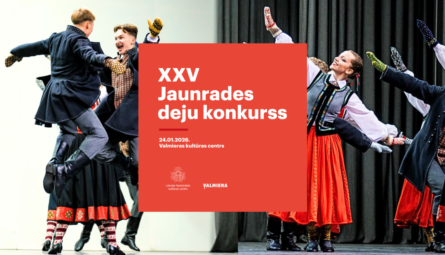 Latviešu skatuviskās dejas dejotāji tautastērpos uz skatuves